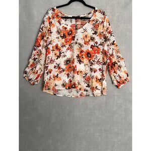 Badgley Mischka Floral Top Women's Medium Long Sleeves with Ruffles NEW